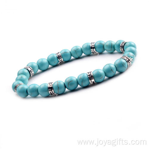 Women 2016 Natural 24 Round Beads Turquoise Gemstone 8 Alloy Bracelet